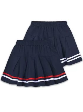 女童红白杠条百褶短裙女生半身裙深蓝色儿童中大童小学生校服裙子