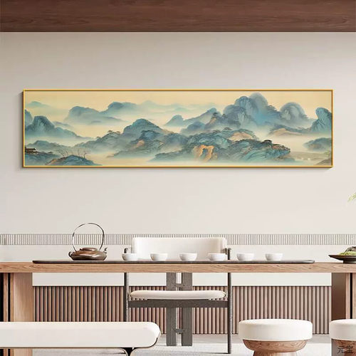 千里江山图背有靠山茶室装饰画新中式水墨画办公室沙发背景墙挂画