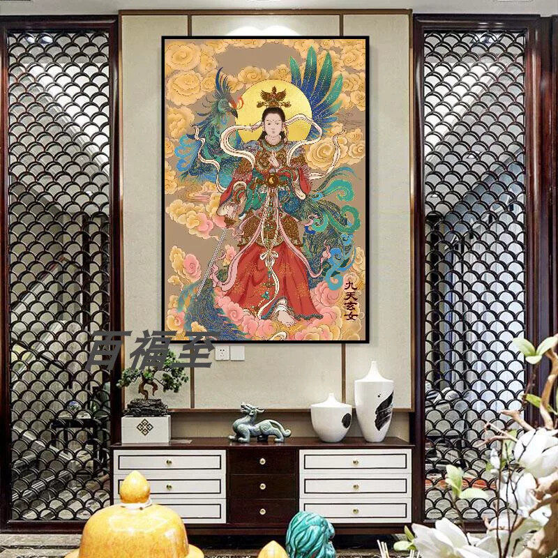 九天玄女画像道家堂口供奉画客厅挂画装饰画圣母娘娘无极元君壁画