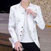西装 青年韩版 男士 西服外套男装 印花单西上衣潮 休闲立领中山装 春季