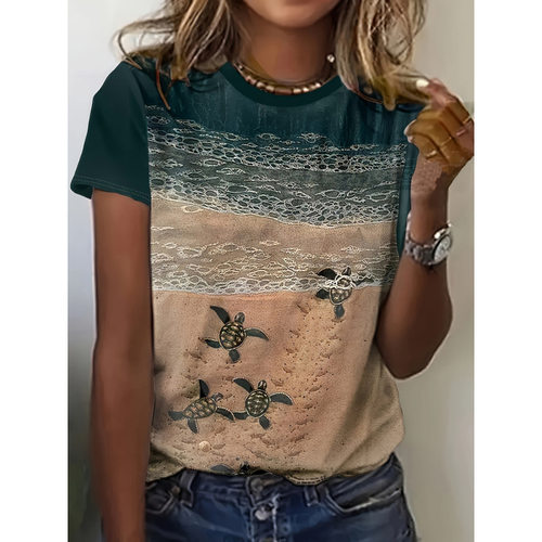 E 31470 3D floral crewneck short-sleeve 3D 花卉圆领短袖跨境