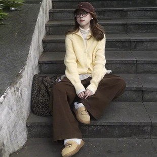 美拉德棕色阔腿牛仔裤女2026年春季新款小个子宽松显瘦直筒裤子