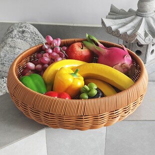 Q33中式水果篮菜篮手工编织露营户外置物镂空晒筐馒头筐30*30*7