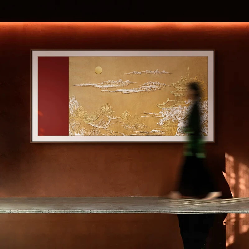 新中式沙发背景墙装饰画客厅高档大气挂画餐厅高级感立体浮雕画