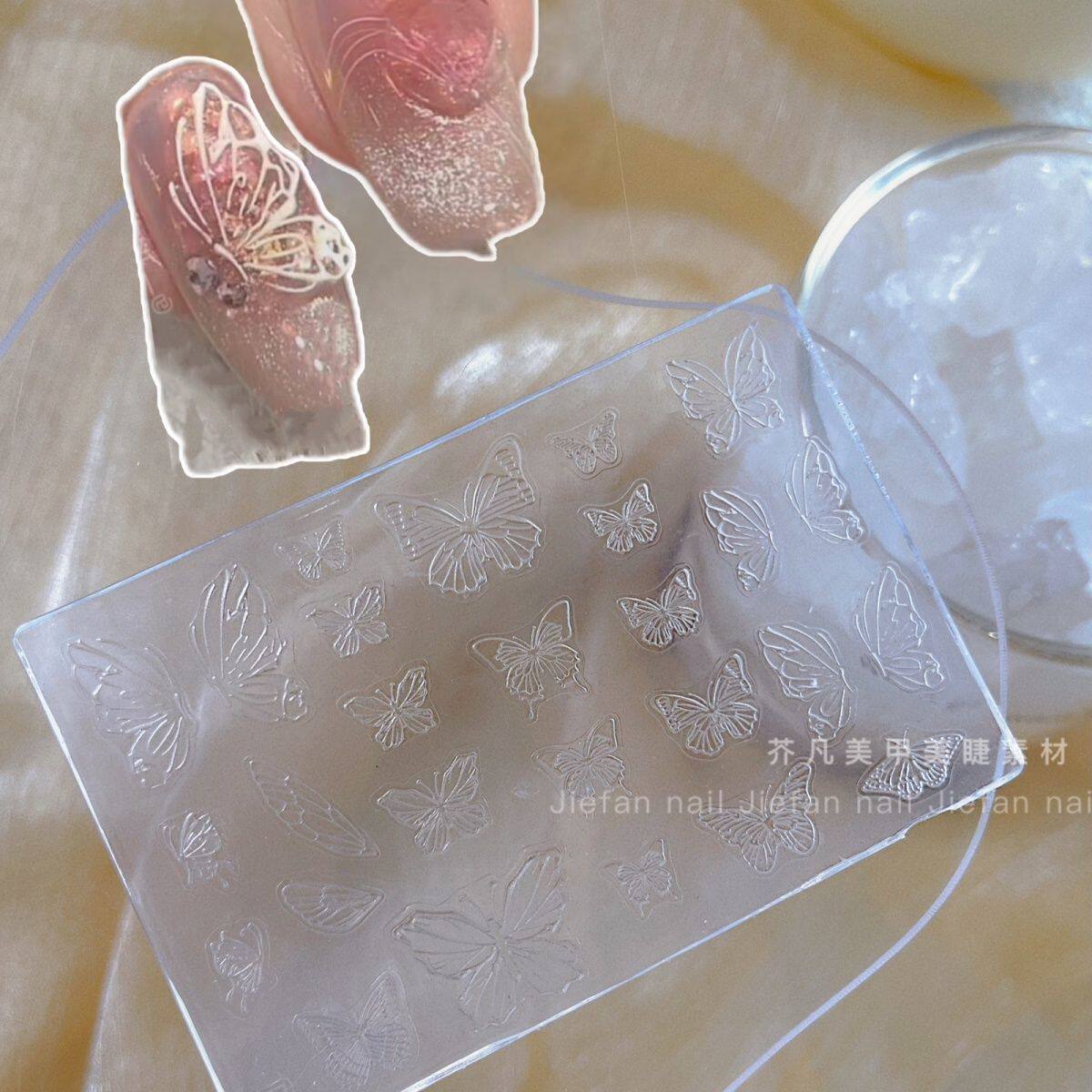 美甲硅胶模具 网红3D立体蝴蝶结浮雕复古花朵字母卡通指甲装饰品