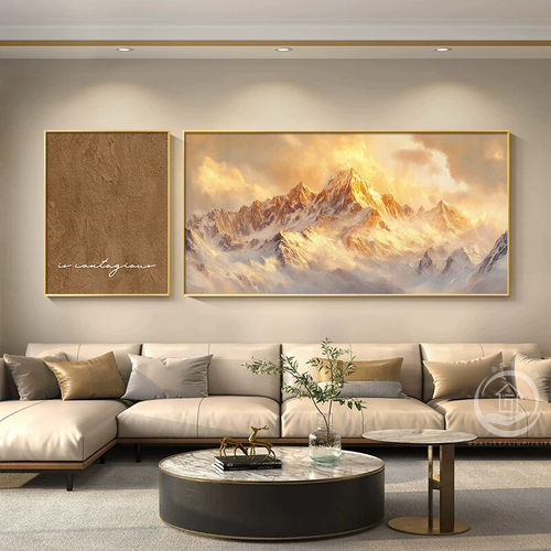 现代轻奢沙发背景墙装饰画高级感日照金山双联客厅壁挂画高档大气