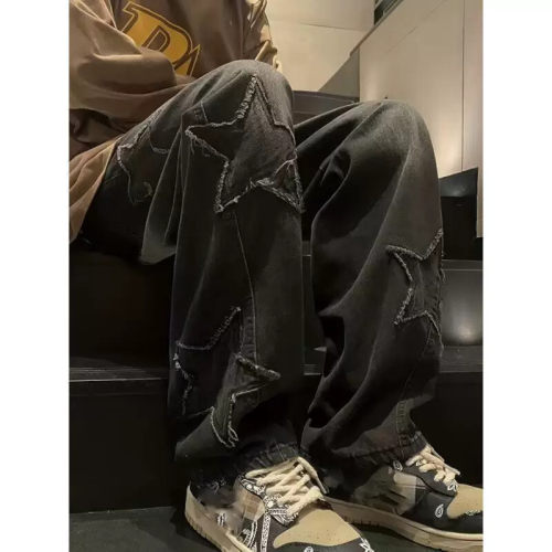 Star Pattern Baggy Jeans Men's Casual Street Style Mopping