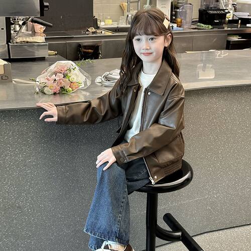 女童皮衣外套秋装韩版百搭网红皮夹克女大童时尚洋气童装春秋外穿