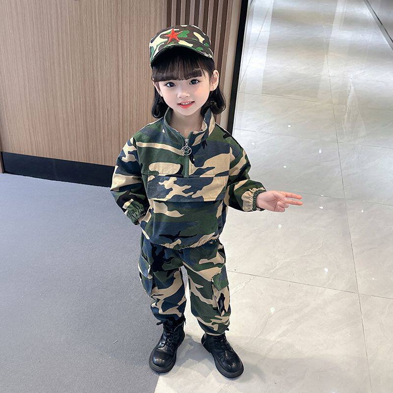 儿童纯棉迷彩套装春秋两件套时尚个性潮流男女童工装衣服迷彩服