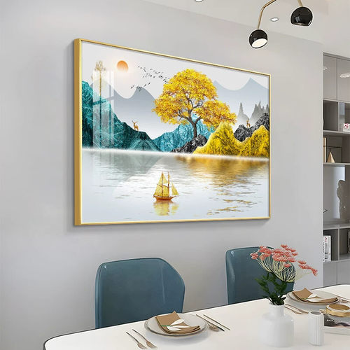 新款餐厅装饰画现代简约客厅饭厅餐桌挂画高级感背景墙玄关壁画鹿