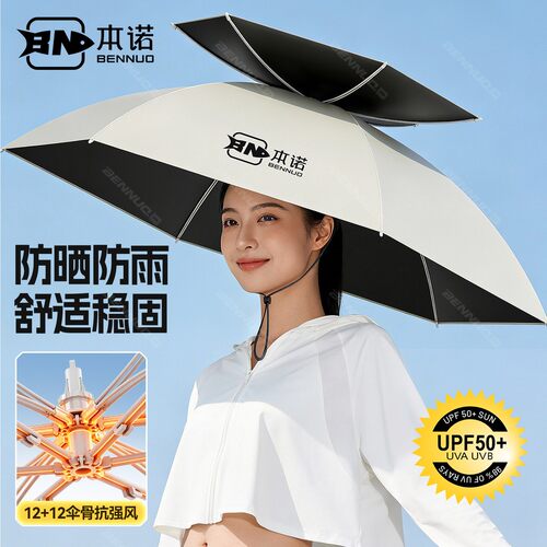 本诺钓鱼伞帽头戴式雨伞斗笠折叠头顶伞双层大号遮阳防晒帽子伞盖
