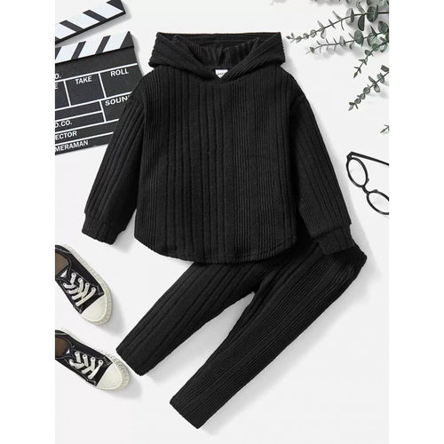 X 99834 Girls Hooded Knit Solid Set 女童连帽针织纯色套装