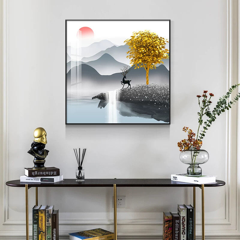 新中式玄关装饰画山水画2026新款卧室沙发背景墙壁挂画单幅晶瓷画