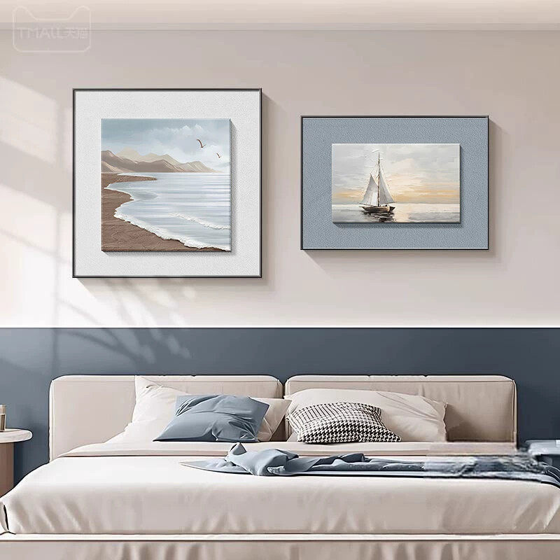 抽象海浪卧室床头装饰画轻奢高级感主卧房间挂画现代简约背景墙画