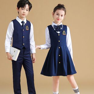 儿童合唱演出服中小学生女童中长款礼服主持人男童朗诵表演服套装