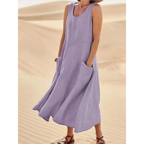 W 12135 Linen A-line sleeveless dress 棉麻无袖 A 字连衣裙