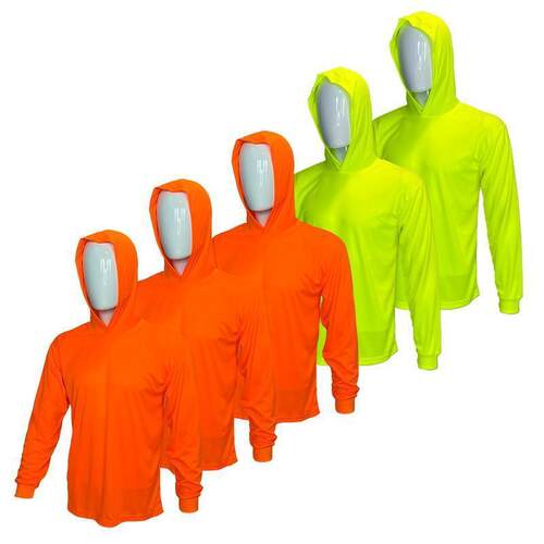 5 SHIRT PACK Hi Vis Long Sleeve Safety Shirt With Hoodie