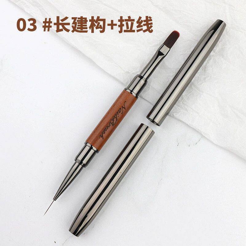 新款美甲檀木双头笔刷胶建构专用笔檀木勾线彩绘笔长短方建构 笔