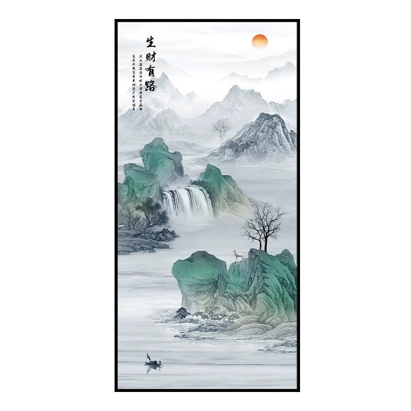 新中式山水风景装饰画适用玄关客厅过道 高档现代水墨挂画