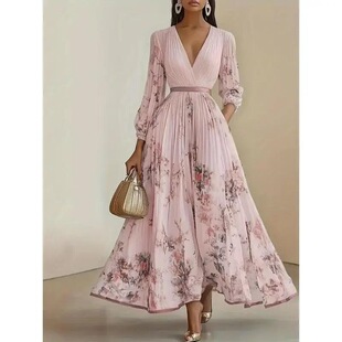 Elegant Olive Green VNeck ALine Formal Maxi Dress with