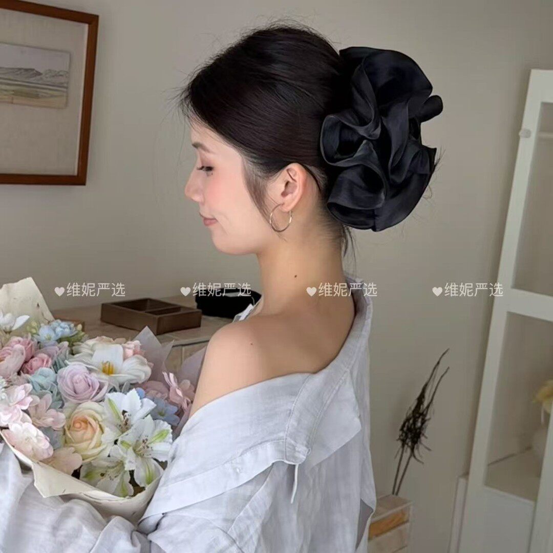 维妮严选显脸小超大号高级珠光泡芙褶皱发圈鲨鱼夹盘发抓夹女发饰