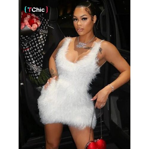 Womens Solid Color Plush Dress Fashionable Backless