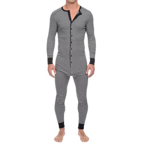 W 39609 Men's Striped Jumpsuit Pajamas 条纹连体睡衣 跨境代发