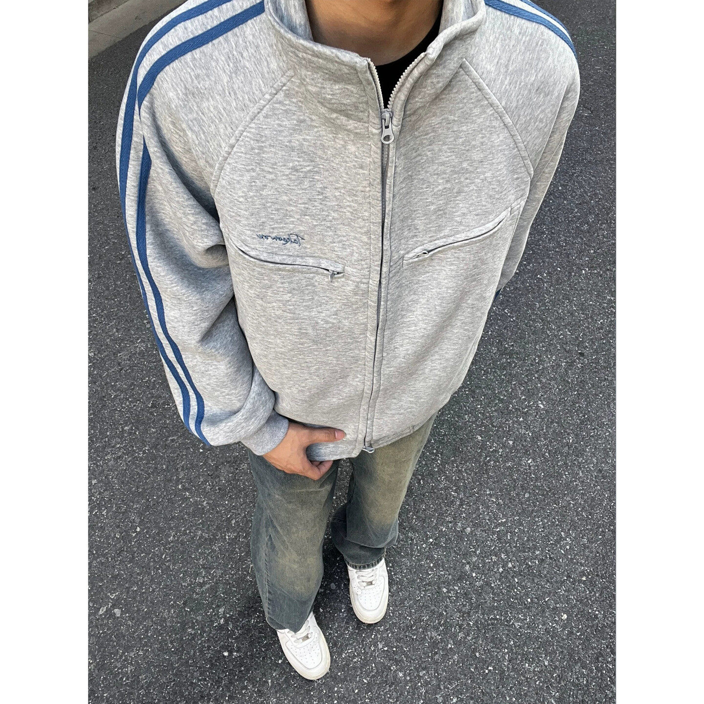 美式高街三条杠开衫立领卫衣男款秋季加厚宽松情侣装潮牌拉链外套