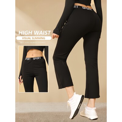 J 12015 Letter Print Flared Pants 字母微喇裤 跨境欧美