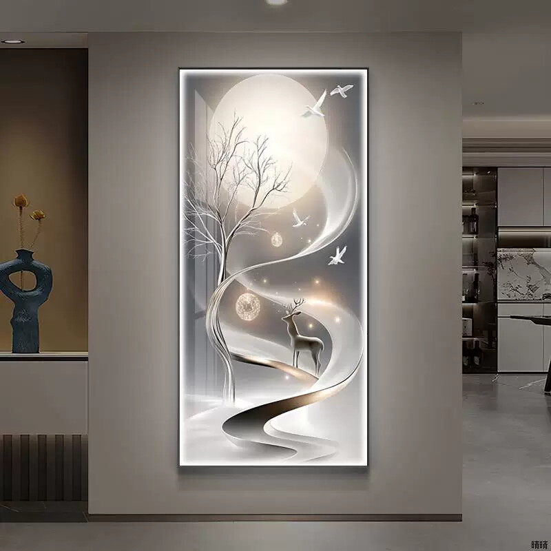 轻奢LED玄关装饰画现代抽象晶瓷镶钻画走廊过道高级感挂画金属画