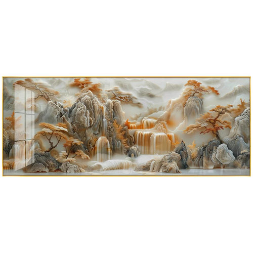 石纹立体山水画客厅挂画沙发背景墙装饰画流水生财酒店包间风景画