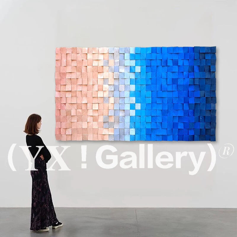YX《倚梦》意式风卧室装饰画立体浮雕壁画大气客厅背景墙木块挂画