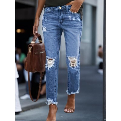 Womens Stretch Jeans Ripped Distressed Comfortable Jeans