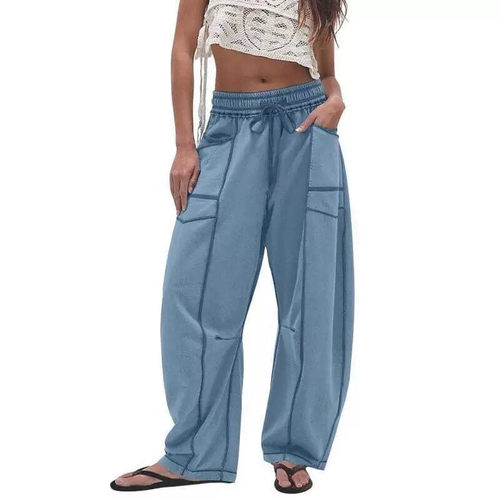Womens Baggy Barrel Pants Wide Leg Lounge Drawstring