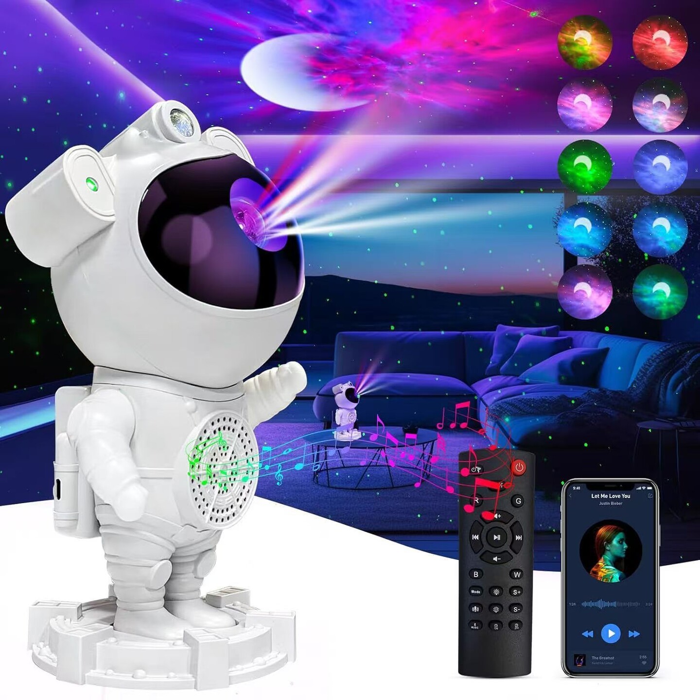 星空投影灯太空人满天星梦幻水波纹房间卧室床头氛围小夜灯幻影灯