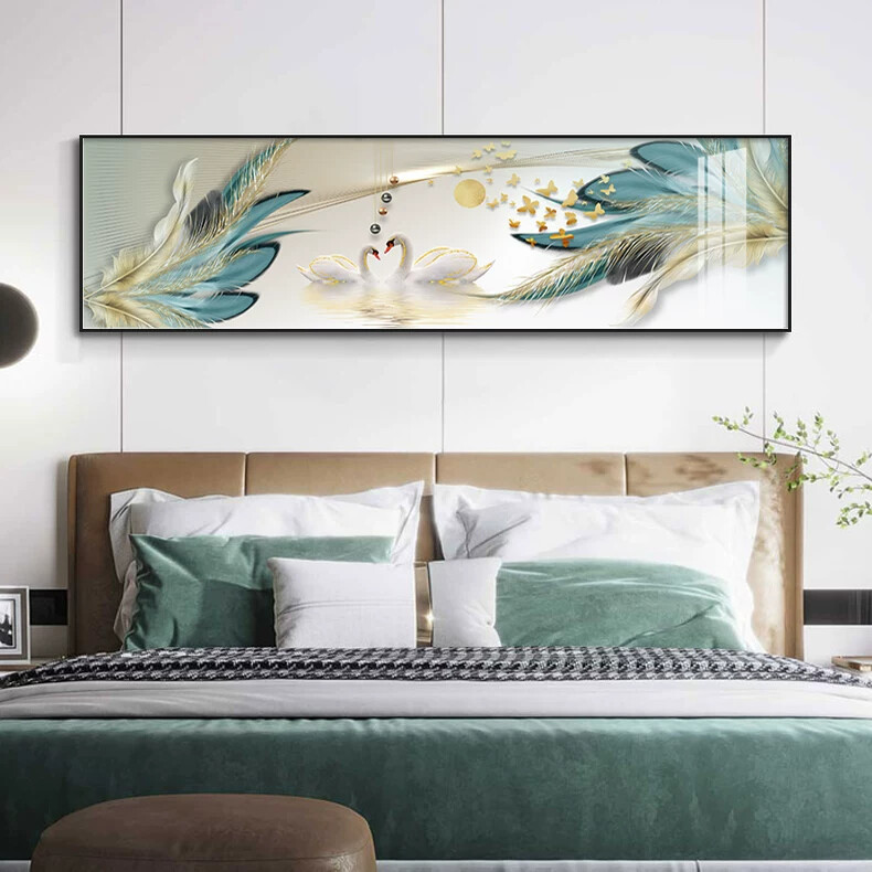 现代卧室床头装饰画房间横幅次卧挂画主卧晶瓷壁画2025新款高级感