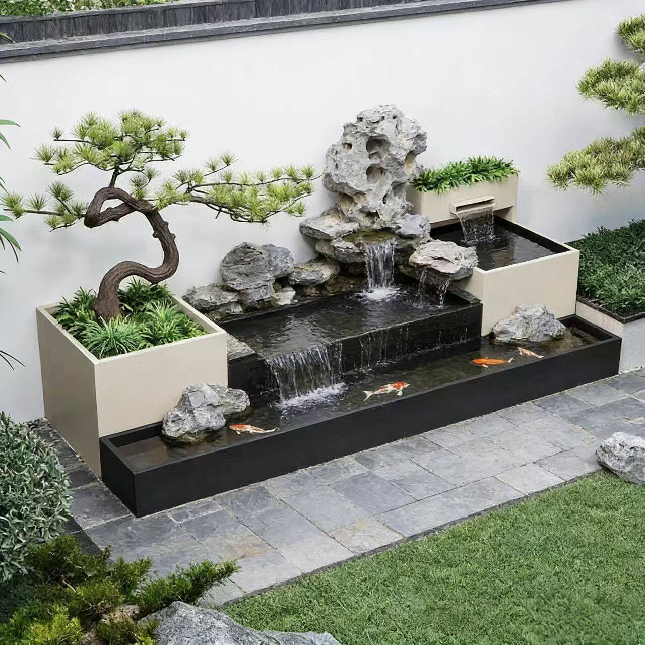 工厂直发不锈钢阳台创意流水鱼缸花箱组合落地钢化玻璃露台水循环