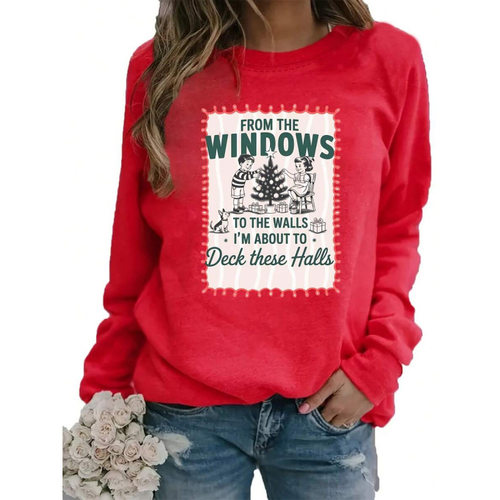 M 80185 Christmas print women's top 圣诞印花女上衣跨境速