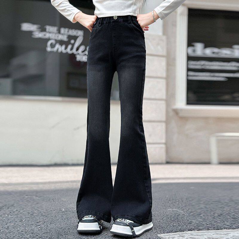 春秋女童牛仔裤微微喇叭裤小女孩学生中大童韩版显瘦修身弹力ins