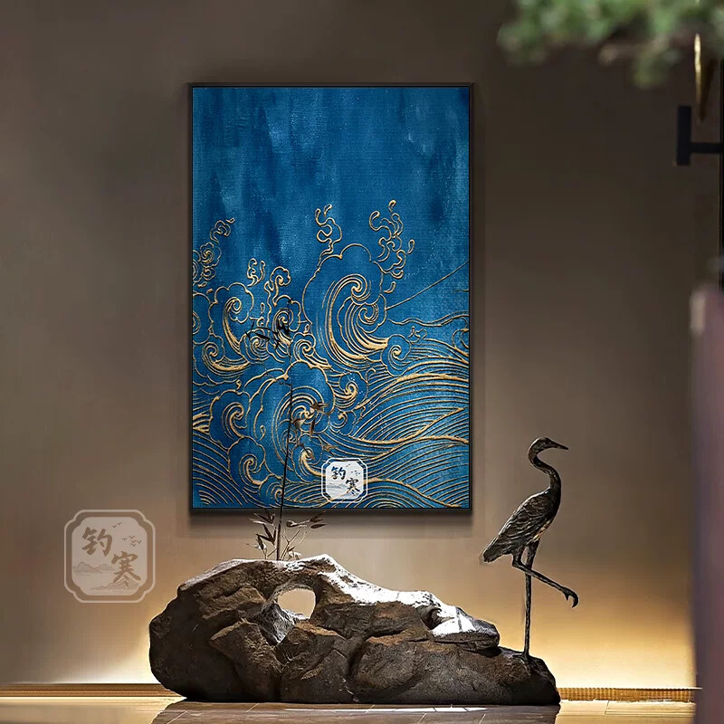 入户玄关立体浮雕装饰画新中式客厅背景墙实物画餐厅