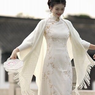 斗篷 镂空百搭气质披风针织流苏新中式 2025年新款 旗袍披肩外搭长款