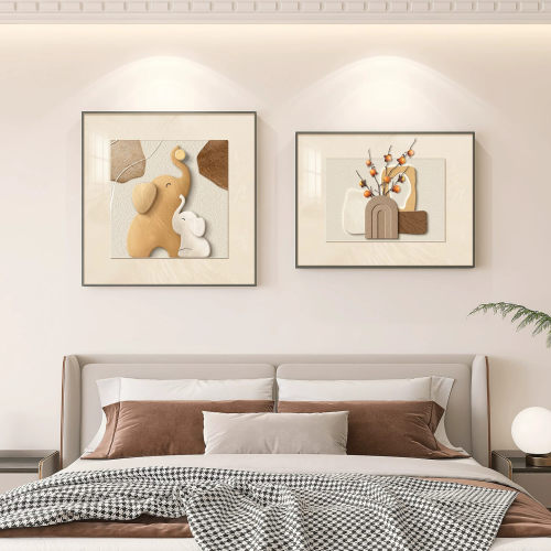 现代简约卧室床头装饰画夫妻主卧房间免打孔挂画高级感背景墙壁画