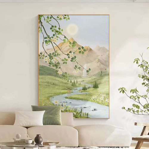 日照金山画奶油风客厅装饰画沙发背景墙壁画入户玄关2025新款挂画