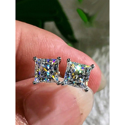 M 88745 Square crystal zircon earrings 方形水晶锆石耳钉