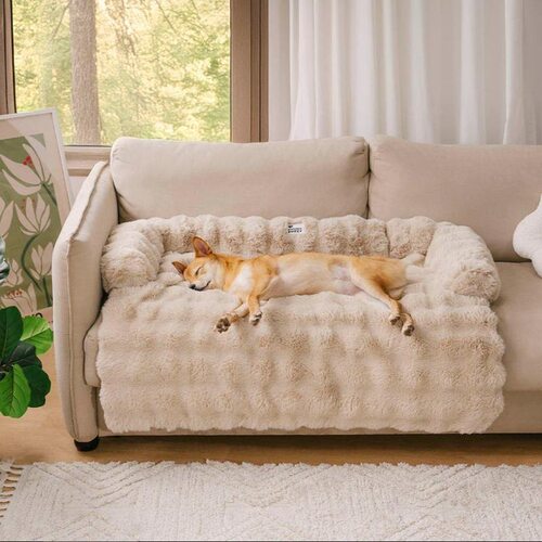 1Piece Pet Fluffy Plush Calming Dog Couch Bed Sofa