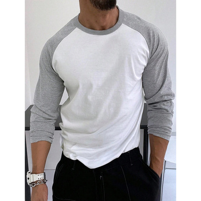Z 81411 Color Block Loose Fitness Long Sleeve Tee 拼色宽松大