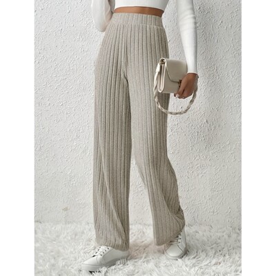 J 32457 Ribbed Wide Leg Knit Pants 罗纹阔腿针织裤 欧美跨境外