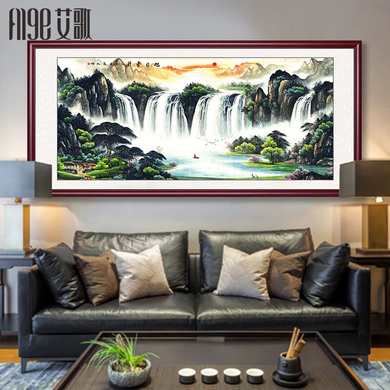 旭日东升国画山水画客厅办公室字画装饰挂画聚宝盆壁画靠山背景墙