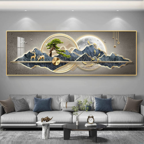 流水生财led灯轻奢客厅装饰画沙发背景墙西墙挂画整幅壁画高级感