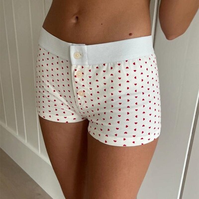 Women Lounge Shorts Low Waist Button Closure PrintedPajama